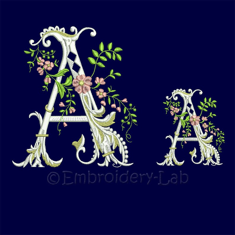 Floral monogram embroidery design Wedding alphabet Monogram Etsy