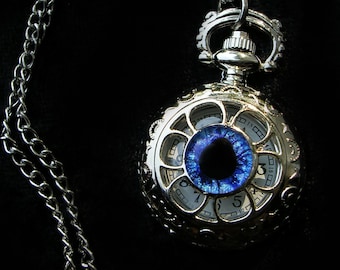 Petite Pocket Watch - Ice Teal Sky Blue  Color Shift - Silver Wire Wrapped Steampunk Timepiece Gothic - GLOW Regal - 27mm