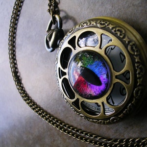 Rainbow Unicorn - Bronze Pocket Watch - Steampunk Timepiece Cat Gothic Dragon Evil Eye Time - Color Shifting Regal - 45mm