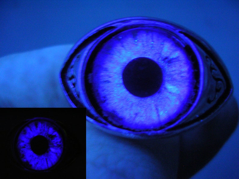 Color Shift Gothic Steampunk Fantasy Dragon Eye Silver Swirl Ring Purple Violet Lavender Ghost Dramatic Glow in the dark