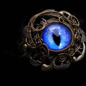 Gothic Lace Fantasy Steampunk Bracelet - Royal Dragon Eye - Cat Eye - Evil eye - Water Blue Black Purple Bronze