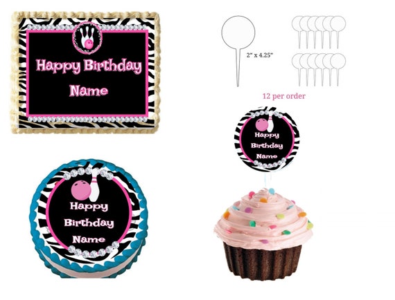 Edible Pink And Diamond Bowling Cake Topper Cupcake Topper Etsy