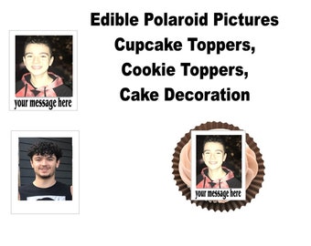 Custom Edible Polaroid Picture Cupcake topper, Rice krispy topper