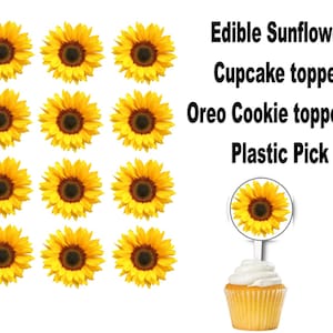 Sunflower  Pre Cut Edible Cupcake topper, Cookie topper