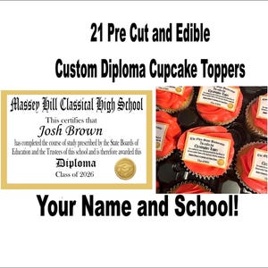 Edible Pre Cut Diploma Cupcake toppers