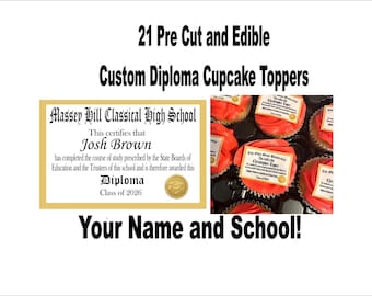 Edible Pre Cut Diploma Cupcake toppers