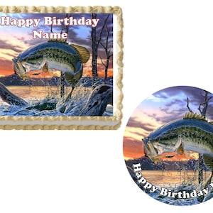 Big Mouth Bass fishing Edible Cake, Cupcake, Cookie Toppers
