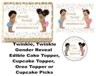 Edible Twinkle, Twinkle Gender Reveal Cake topper, Cupcake topper, or Cupcake Picks