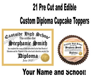 21 Edible Pre Cut Diploma Cupcake toppers