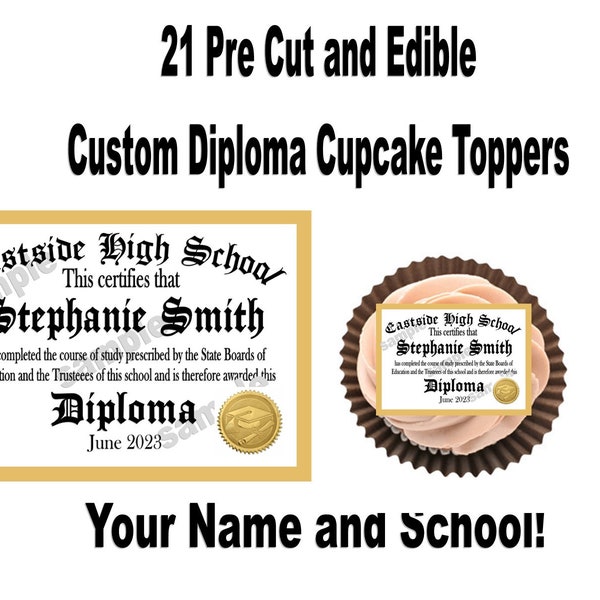 21 Edible Pre Cut Diploma Cupcake toppers