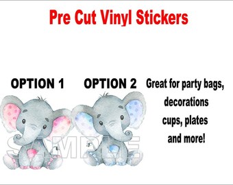 Pre cut Elephant Vinyl Sticker, Gift bag sticker, Party cup sticker,  Party decor
