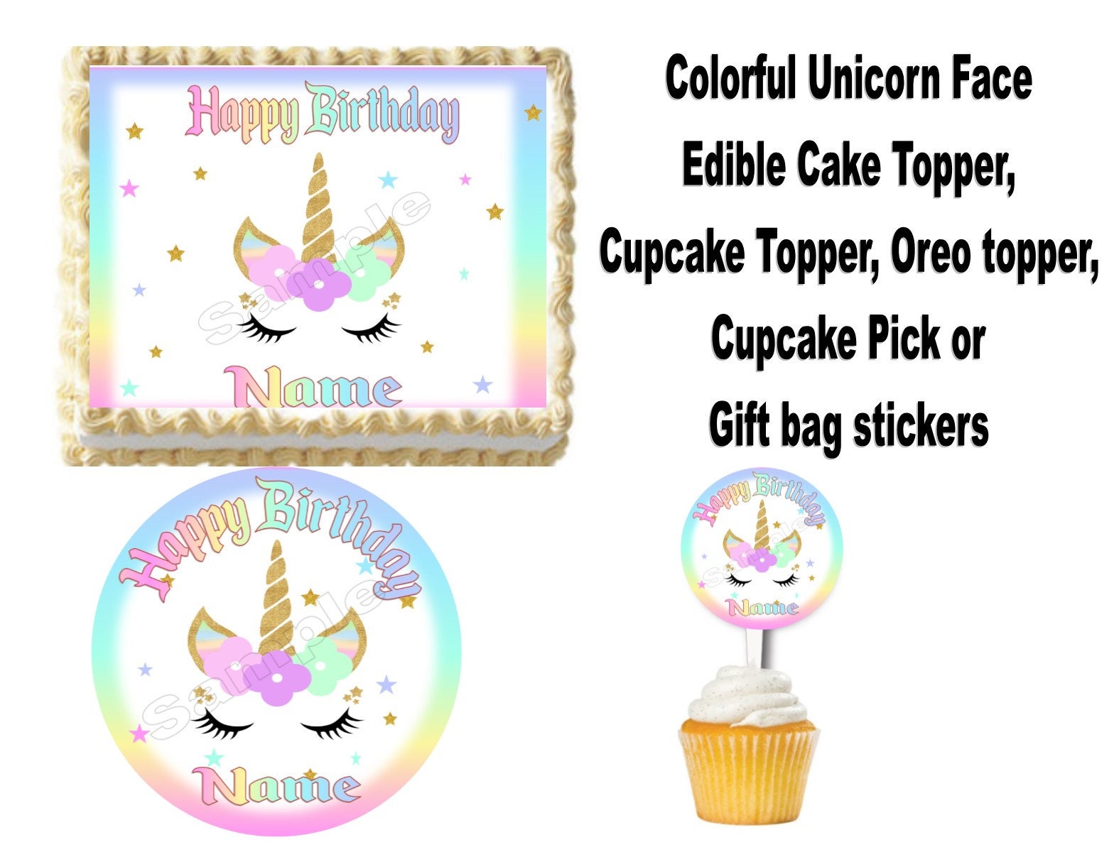 colorful unicorn face edible cake topper cupcake topper oreo etsy india
