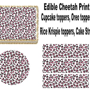 Edible PINK Cheetah print  Cupcake topper, Cookie topper, Rice Krispy Treat Toppers, Cake Strips
