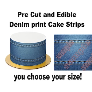 Edible Denim Print Strips for the sides of a cake. Edible strips frosting sheet for wrapping the side of a cake