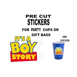 It&#39;s a Boy Story Precut stickers for party cups or gift bags