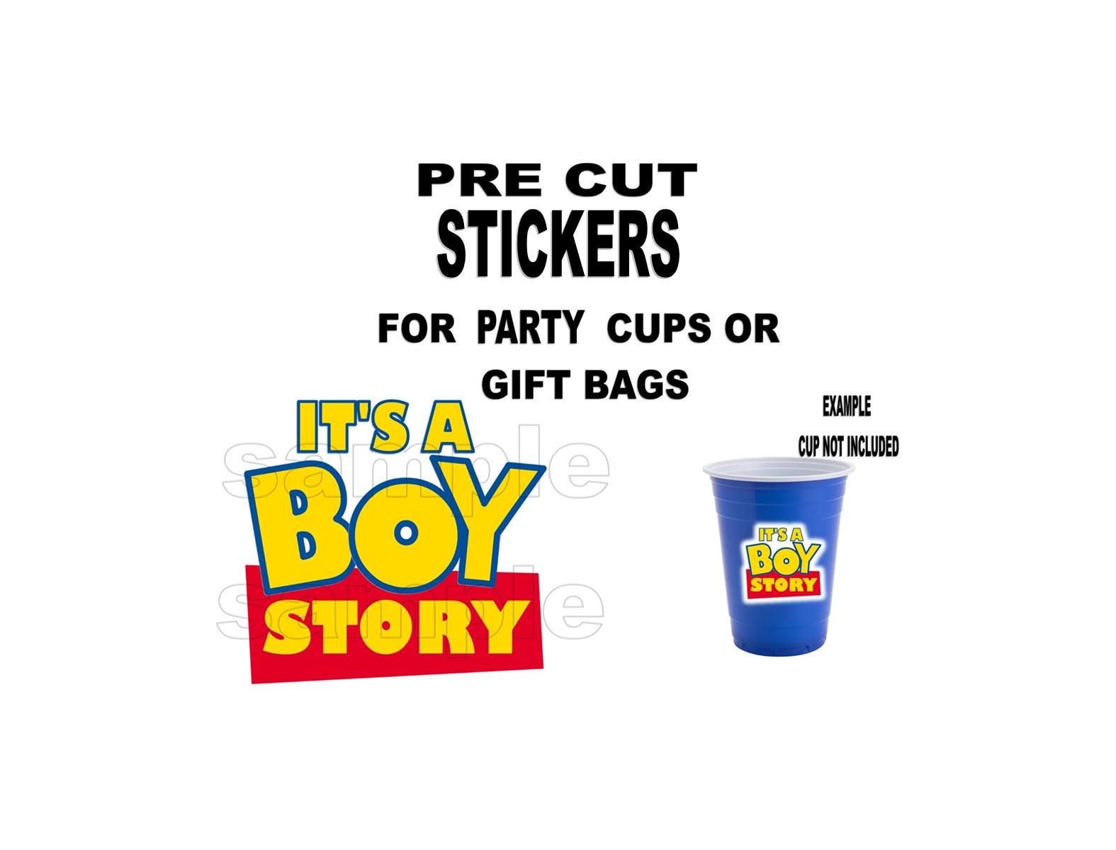 It's a Boy Story Precut stickers for party cups or gift bags