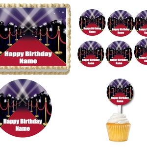 HOLLYWOOD RED CARPET Glamour Edible Cake topper, Cupcake topper, Cupcake picks