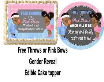 Edible Free Throw and Pink Bows Gender Reveal Cake topper