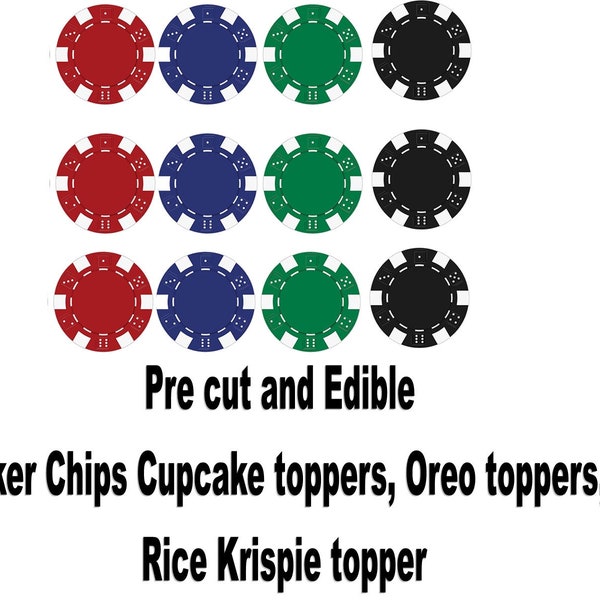 Edible Poker Chips Cupcake topper, Rice Krispy topper, Plastic picks or Gift Bag stickers