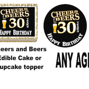 CHEERS AND BEERS Edible Cake, Cupcake, Cookie toppers
