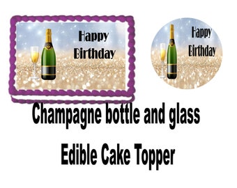 Edible Champagne Bottle and Glass Cake topper