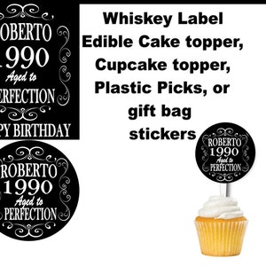 Vintage Aged to Perfection  Edible Cake Topper, Cupcake topper, Cupcake Picks, Gift bag stickers