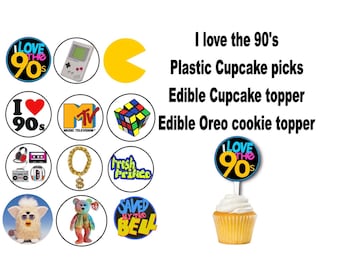 90's Theme Edible Cupcake Toppers: Customizable Party Decor