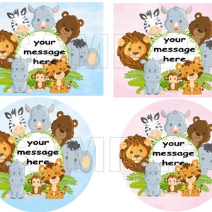 Jungle Safari Animals Edible Cake topper, Cupcake topper, Cookie topper, plastic picks or gift bag stickers