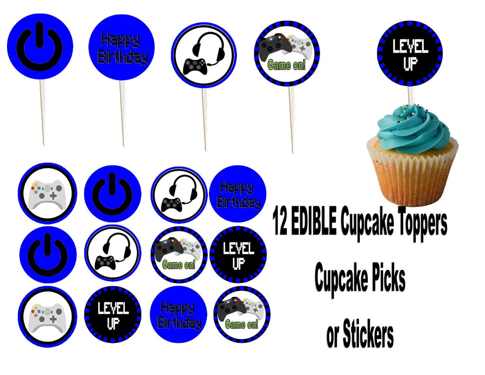 Video Game Edible Cupcake Toppers Cookie Toppers Cupcake 