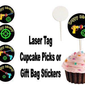 Laser Tag Cupcake Picks or Gift Bag Stickers