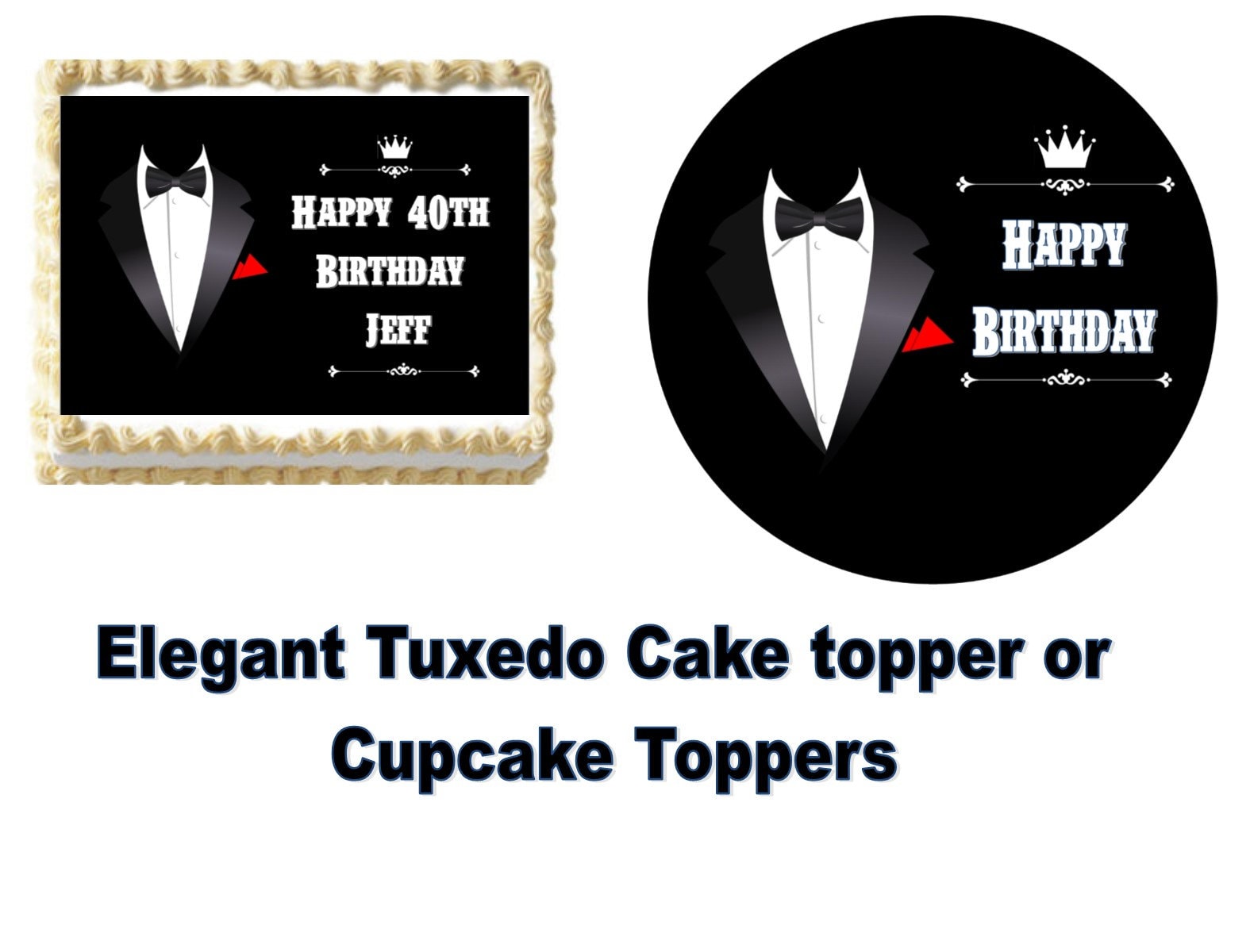 Tuxedo Edible Cake Topper: Customizable Cupcake & Cookie