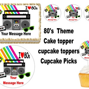 Edible I love the  80&#39;s Cake topper, Cupcake topper, Cookie topper