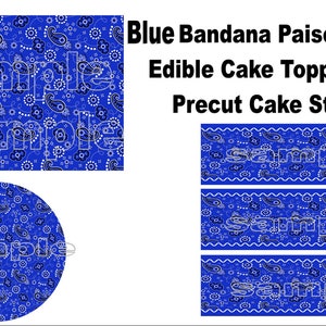 Blue Bandana Paisley Print  Edible Cake Sheet or Pre Cut Cake Strips
