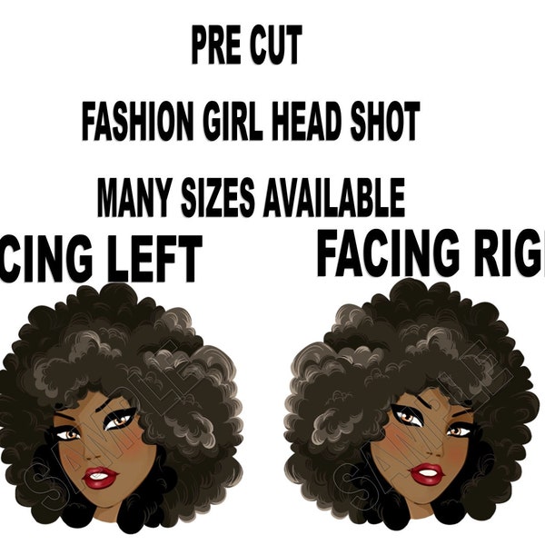 Pre Cut Fashion Girl Head Shot Curly Hair Edible Cake image