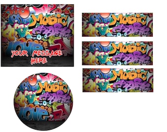 Grunge Graffiti Wall Edible Cake topper, Cupcake topper, cookie topper, Rice Krispie Toppers