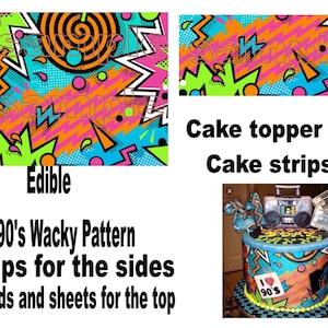 80&#39;s or 90&#39;s Wacky pattern  Edible Cake Sheet/Strips