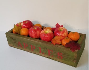 Apple crate, Wood box, Storage box, Fruit box, Candy tray, Green box, Farmhouse decor, Kitchen storage, Flower box, Thanksgiving tray