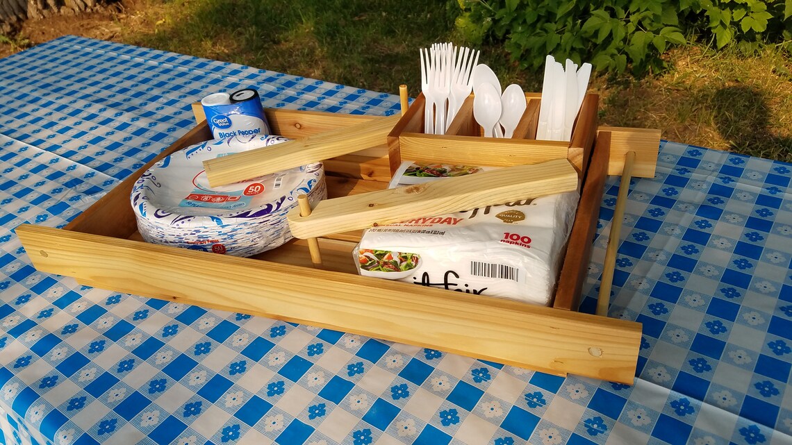 Picnic Tray Camping Tray Serving Tray Picnic Caddy Napkin Etsy