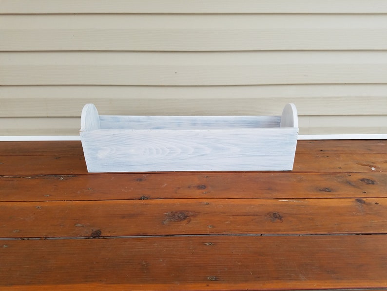 White wood planter for porch plantings, deck planters, yard flower boxes ,wedding centerpieces , farmhouse handrail planters , outdoor decor image 9