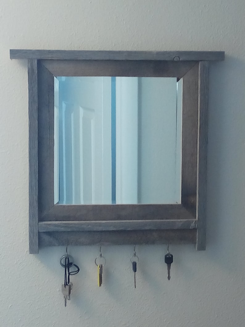 Barnwood Framed Mirror and Key Holder Old Wood Frame Etsy