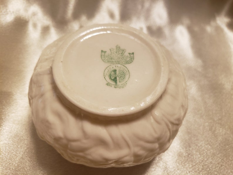 Vintage Belleek Irish China Open Sugar Lotus Pattern with Yellow Interior 4th Mark1st Green Mark Ireland Porcelain Floral