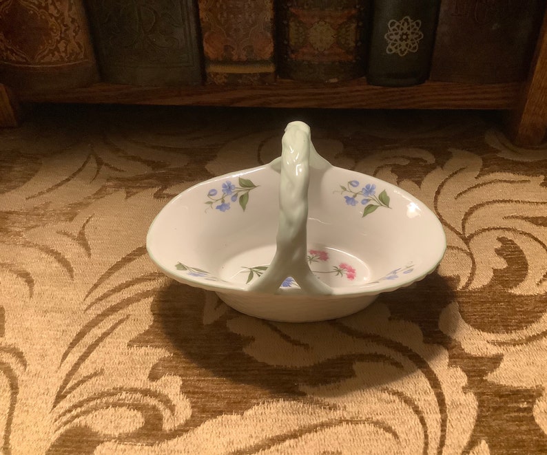 Crown Staffordshire Fine English Bone China Porcelain Basket with Handle Wild Flowers