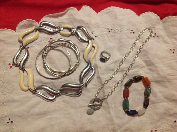 Vintage Costume Jewelry Lot Necklaces Bracelets Rings Earrings Items Shown in Pics Mixed Lot Sold As Is
