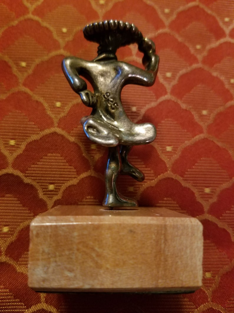 925 Sterling Silver Ben Zion Israel Judaica Figurine Dancing Man Figure Square Stone Mount Paperweight Cast Metal Decorator Designer Artist
