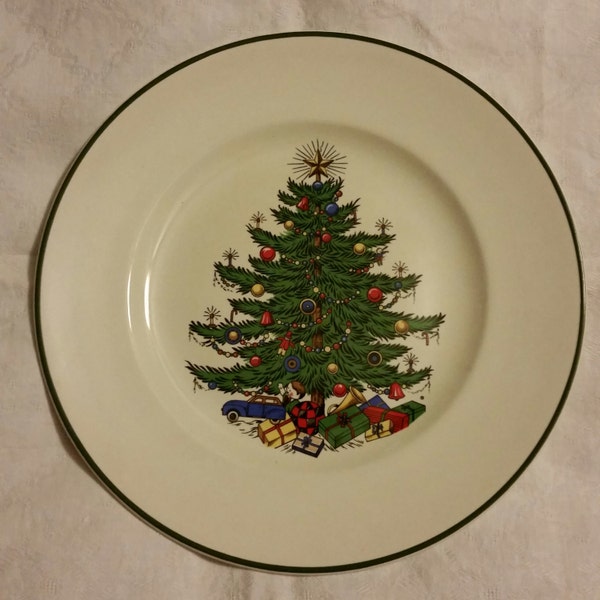 Reserved for Pam B. Set of 5 Cuthbertson Made in England Original Christmas Tree English China with Green Band Pattern Dinner Plate in a