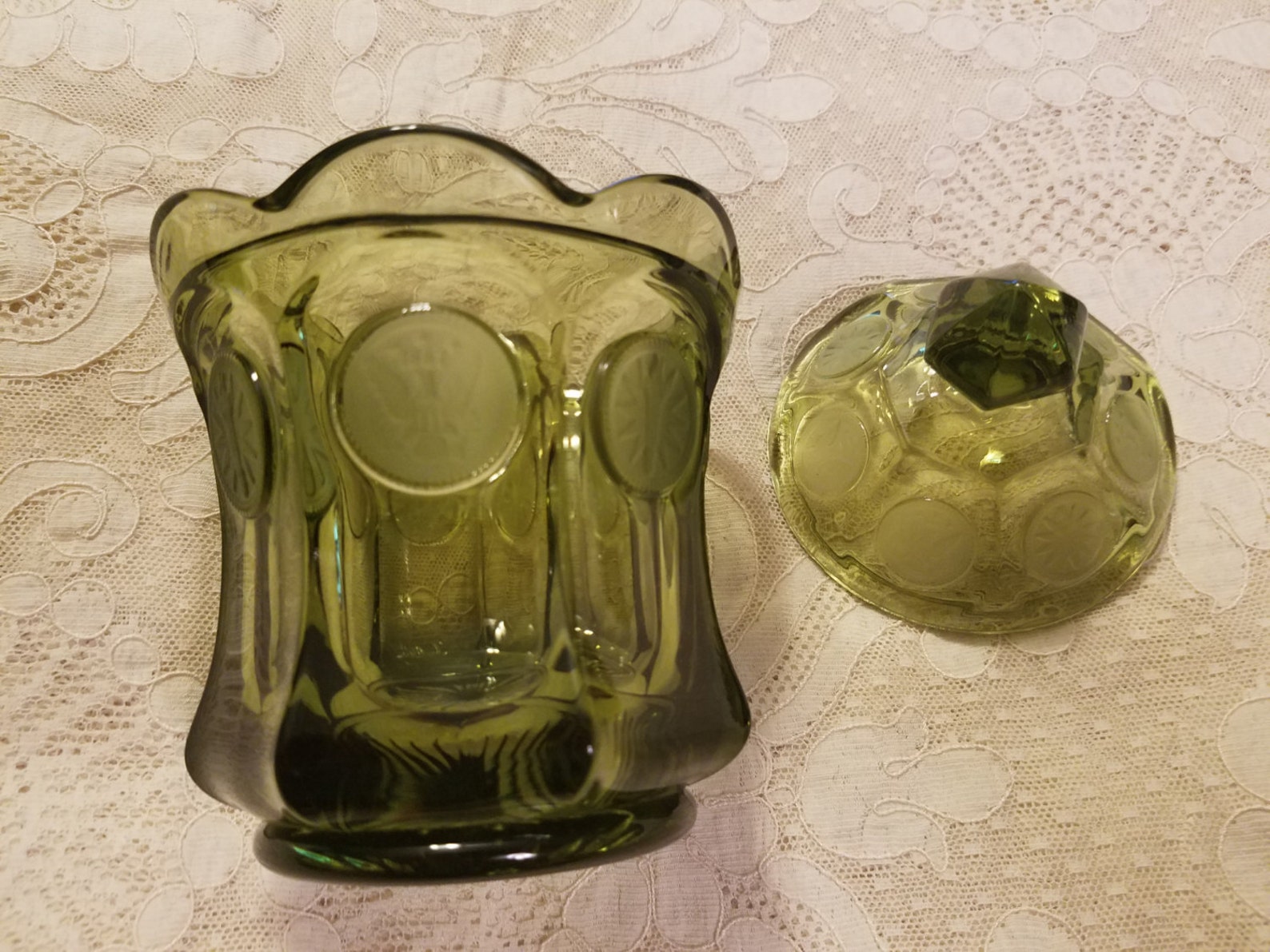 Fostoria Glass Company Olive Green Coin Glass Pattern Glass Etsy