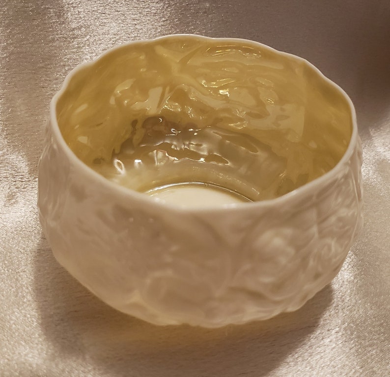 Vintage Belleek Irish China Open Sugar Lotus Pattern with Yellow Interior 4th Mark1st Green Mark Ireland Porcelain Floral