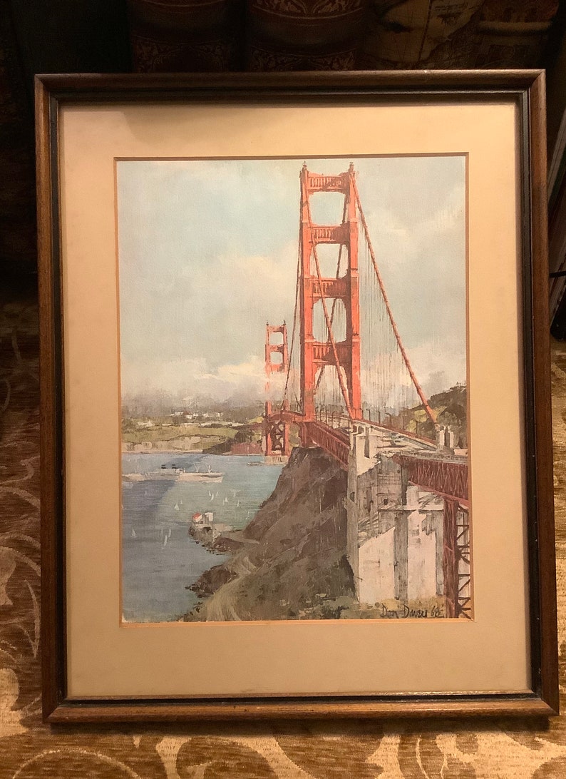 Vintage Large Lithograph Don Davey Golden Gate Bridge San