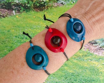 Colorful Tagua Nut Bracelet: Adjustable Boho Wrist Band