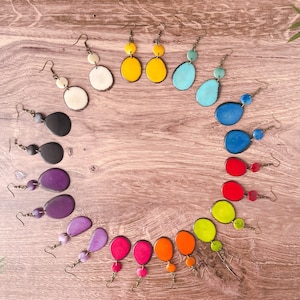 Colorful Tagua Earrings, Birthday Mother’s Day Gifts, Fair Trade Handmade Jewelry, Boho Long Beaded Earrings, Gifts for Her Under 20
